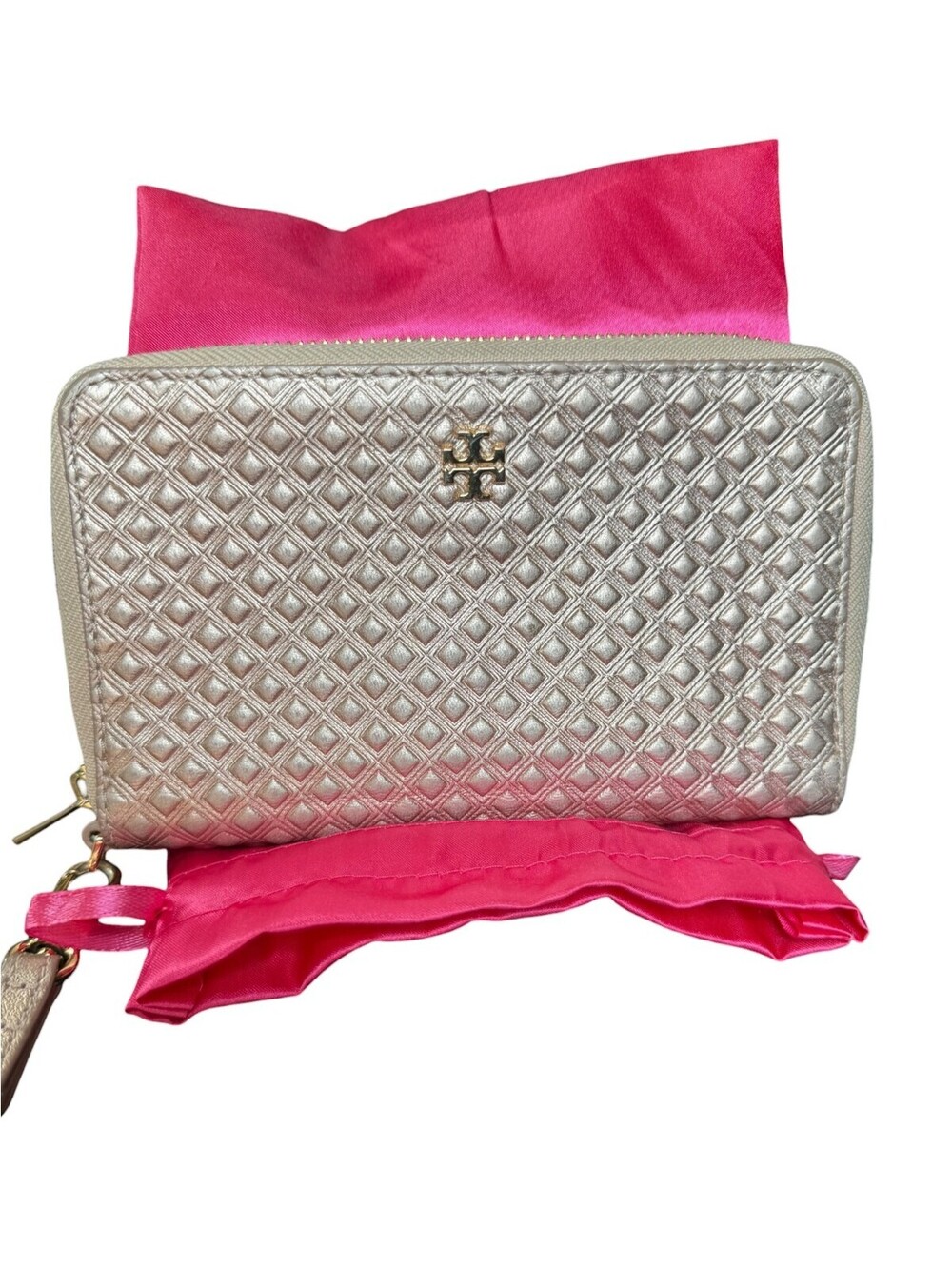 Tory Burch Metallic Rose Gold Quilted Wristlet Wallet